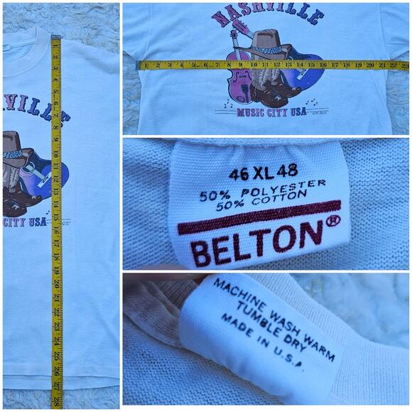 VTG Graphic Tee Nashville Country Music Size XL Off White Belton Single Stitch - Picture 4 of 10